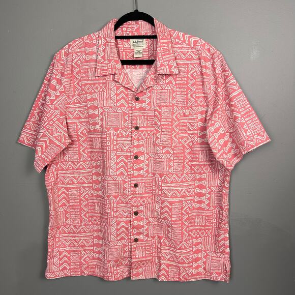 L.L. Bean shirt men's Large button down short sleeve Tropics camp Dad batik - Picture 2 of 9